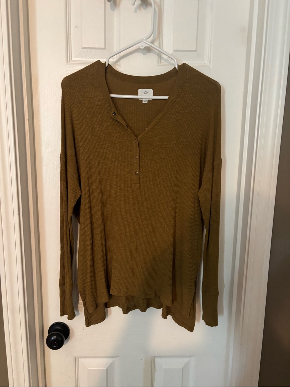 aerie dark mustard Waffle-Knit Henley Long Sleeve Top